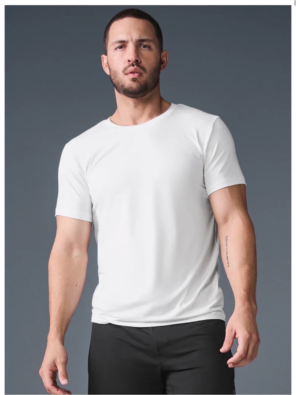 Alo Conquer Men's White Crew Neck Short Sleeve Tee